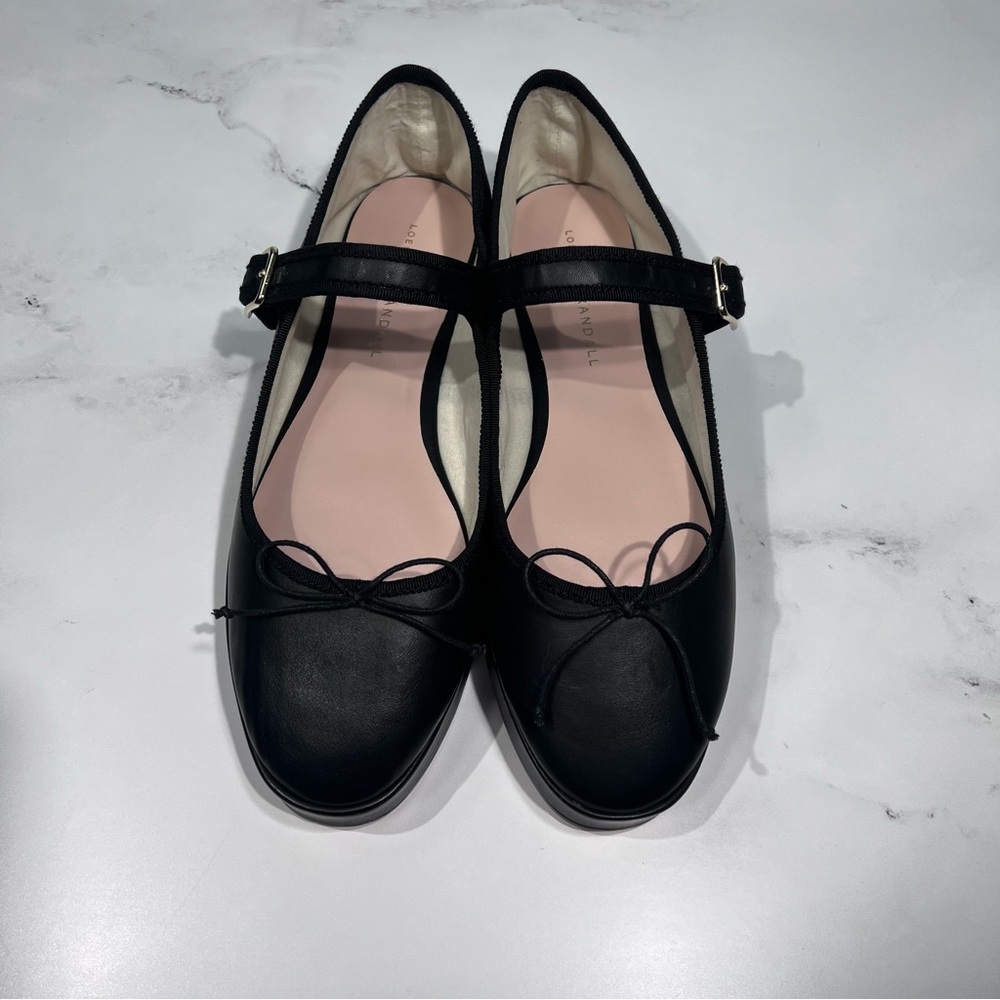 Loeffler Randall Leah Black Leather Round Toe Ballet Platform Flats